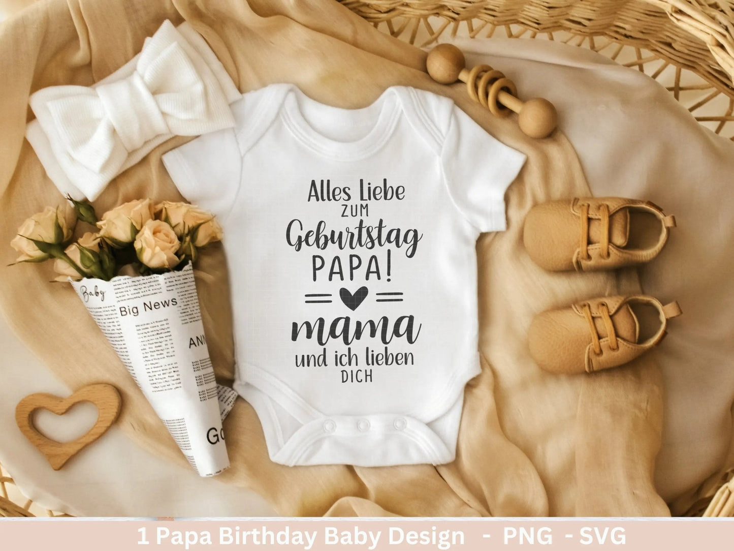 Deutsche Plotterdatei - Alles Liebe zum Geburtstag Papa Babybody - Baby Shower Geschenk Svg - Vater Geschenk - Cricut Svg Vatertag Svg