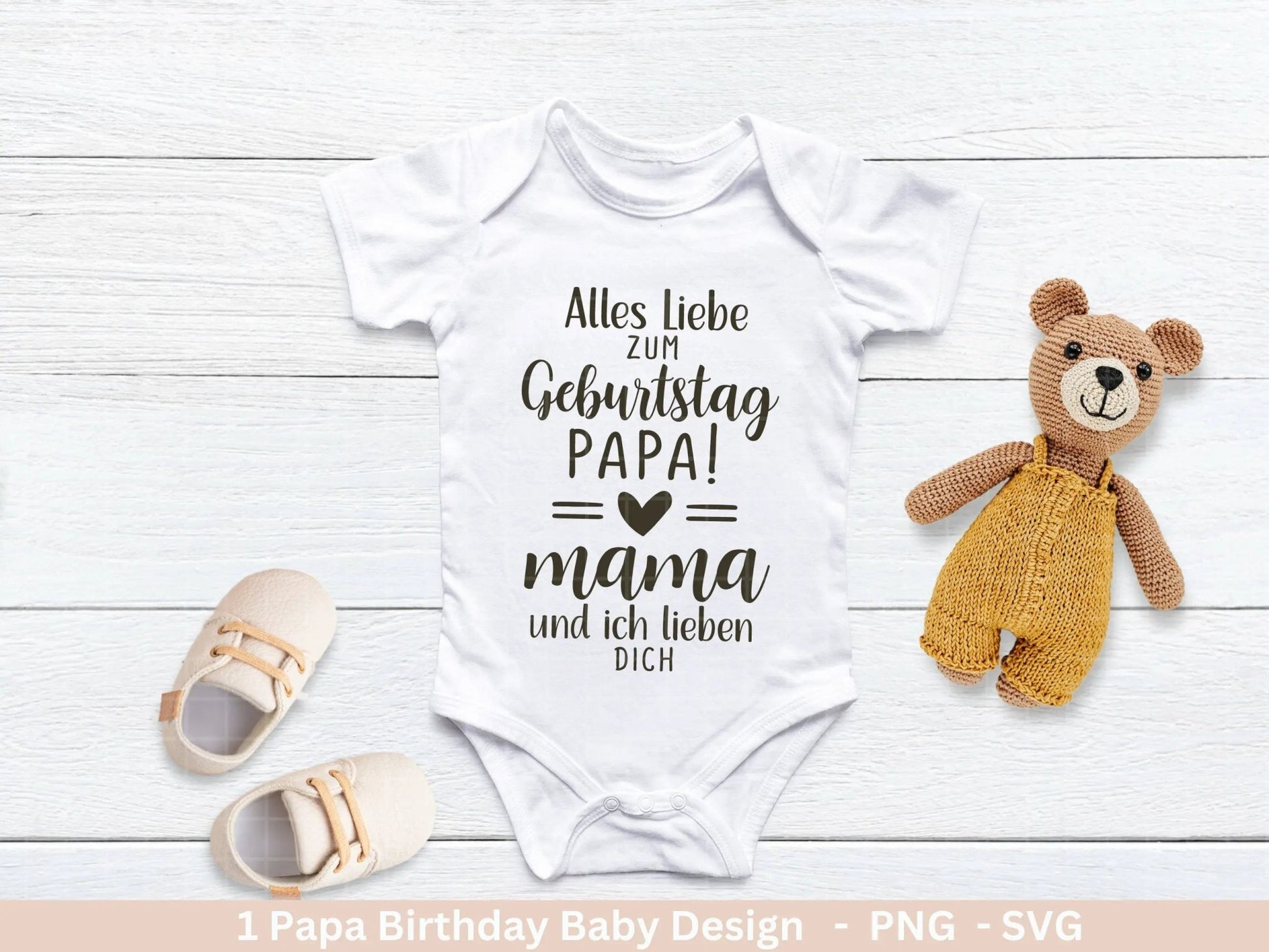 Deutsche Plotterdatei - Alles Liebe zum Geburtstag Papa Babybody - Baby Shower Geschenk Svg - Vater Geschenk - Cricut Svg Vatertag Svg