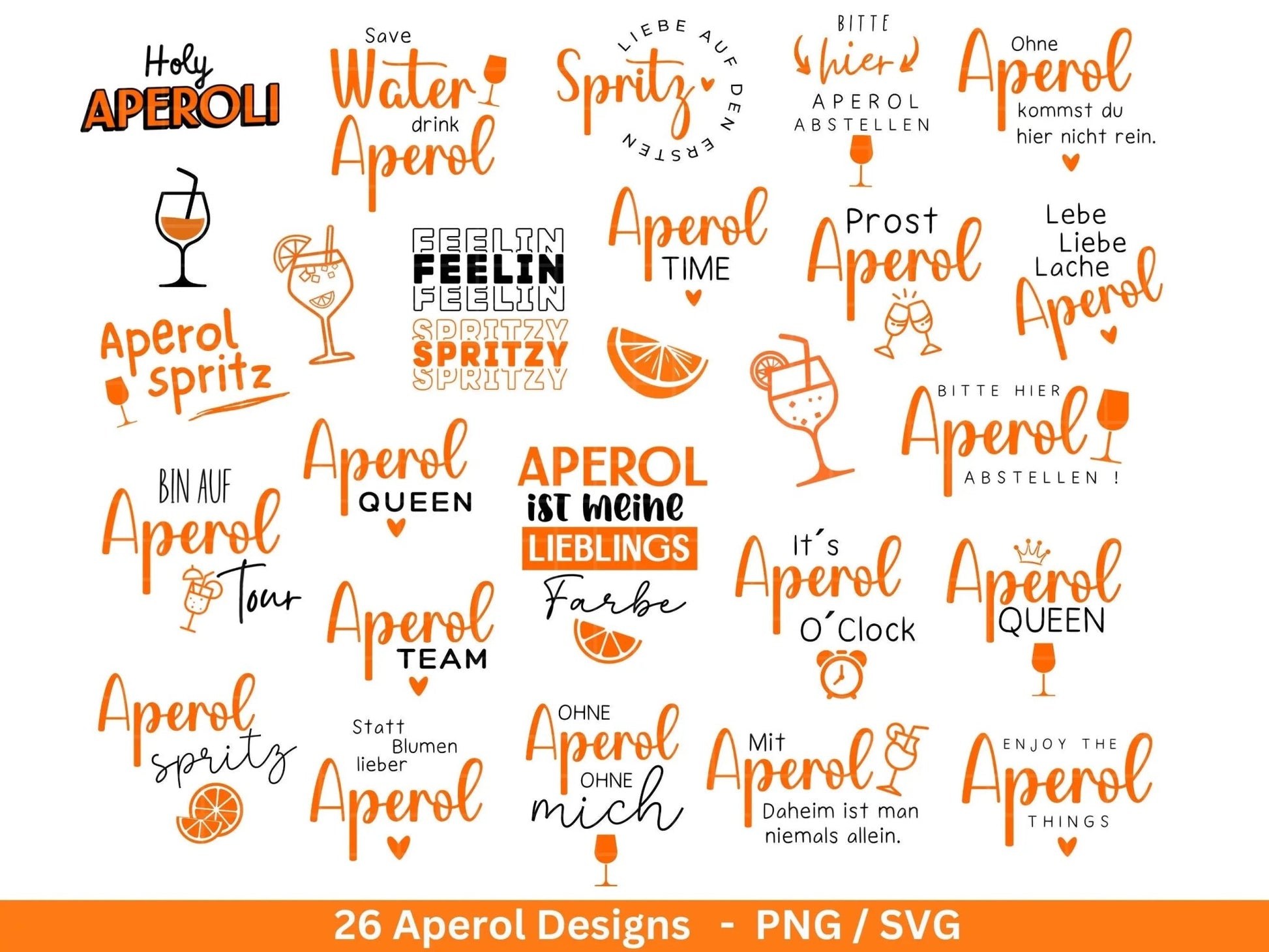 Deutsche Plotterdatei Aperol svg png Bundle - Holy Aperoli svg - Aperol Spritztour svg - Cricut Silhouette Studio Plotterdatei SVG