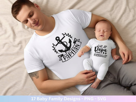 Deutsche Plotterdatei Baby - Aus dem Bauch mitten ins Herz Babybody - Baby Shower Geschenk Svg - Vater Geschenk - Vatertag Svg - Papitän - EmidaDesign