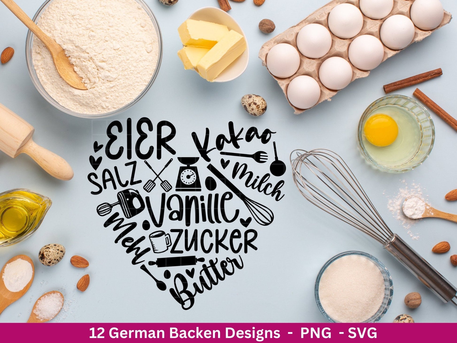 Deutsche Plotterdatei backen - backen svg Bundle - Plätzchen svg - Deutsche Sprüche backen - Cricut Silhouette Studio Plotterdatei SVG - EmidaDesign