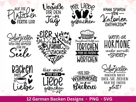 Deutsche Plotterdatei backen - backen svg Bundle - Plätzchen svg - Deutsche Sprüche backen - Cricut Silhouette Studio Plotterdatei SVG - EmidaDesign