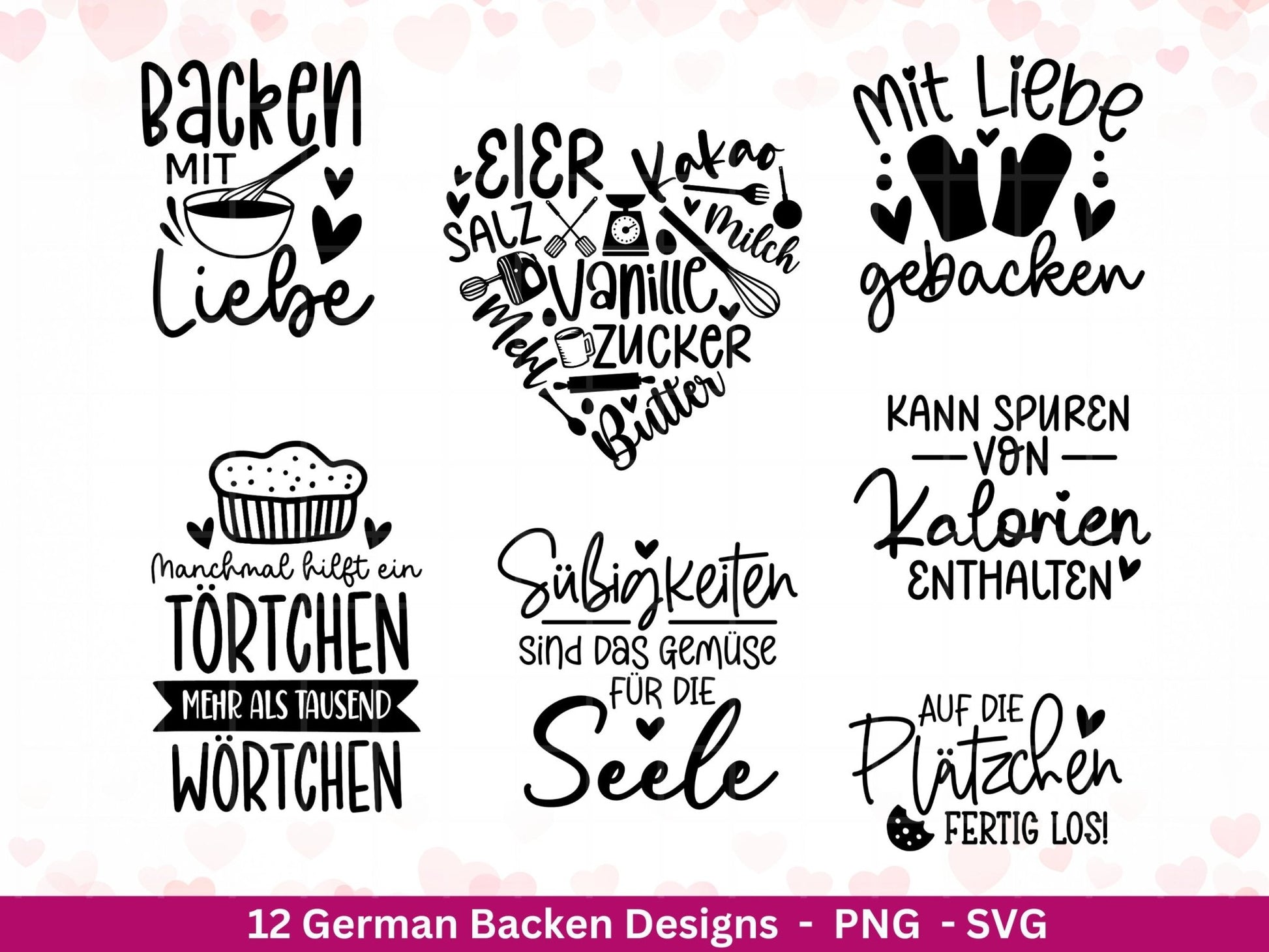 Deutsche Plotterdatei backen - backen svg Bundle - Plätzchen svg - Deutsche Sprüche backen - Cricut Silhouette Studio Plotterdatei SVG - EmidaDesign