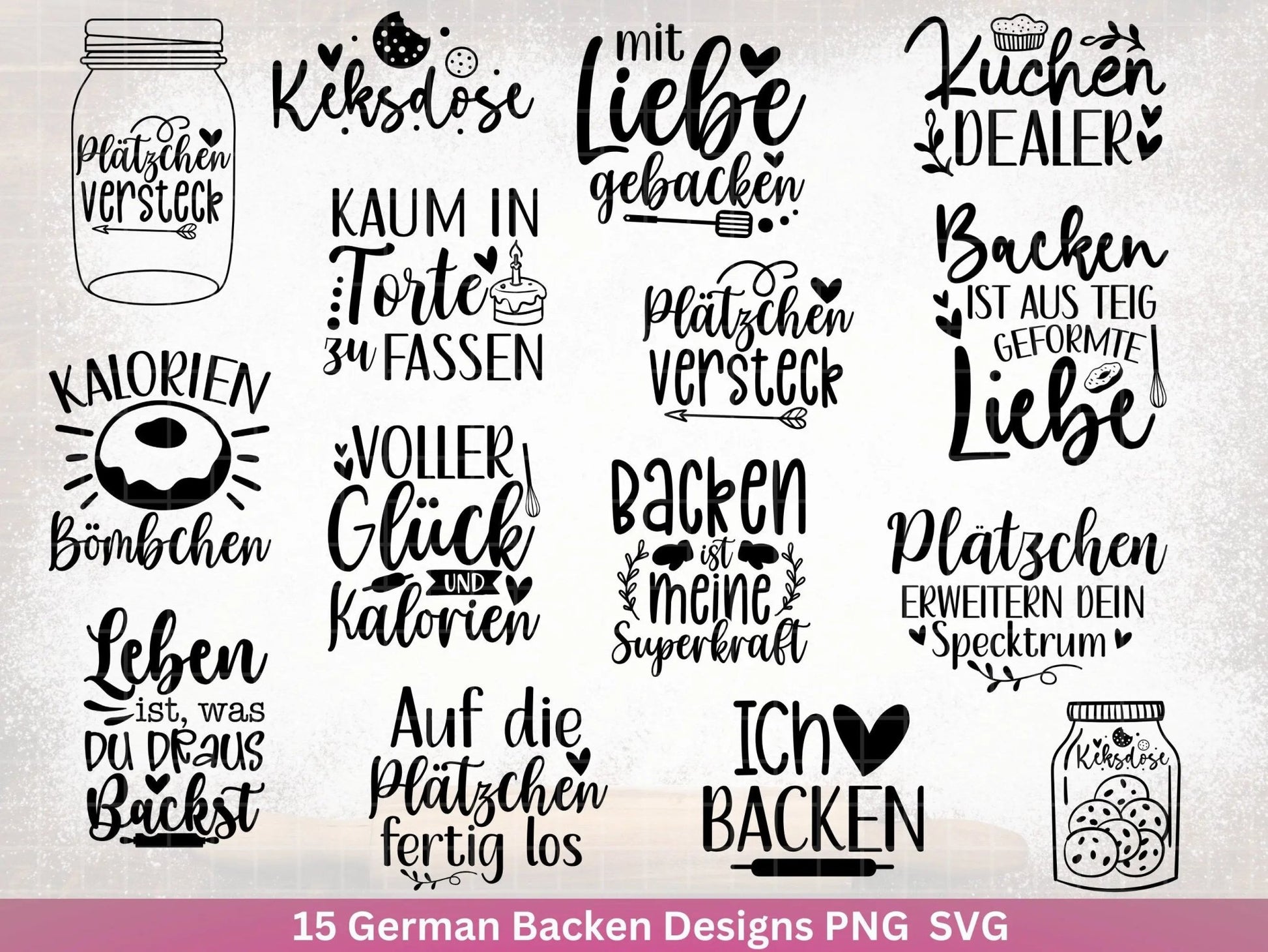 Deutsche Plotterdatei backen - backen svg Bundle - Plätzchen svg - Deutsche Sprüche backen - Cricut Silhouette Studio Plotterdatei SVG