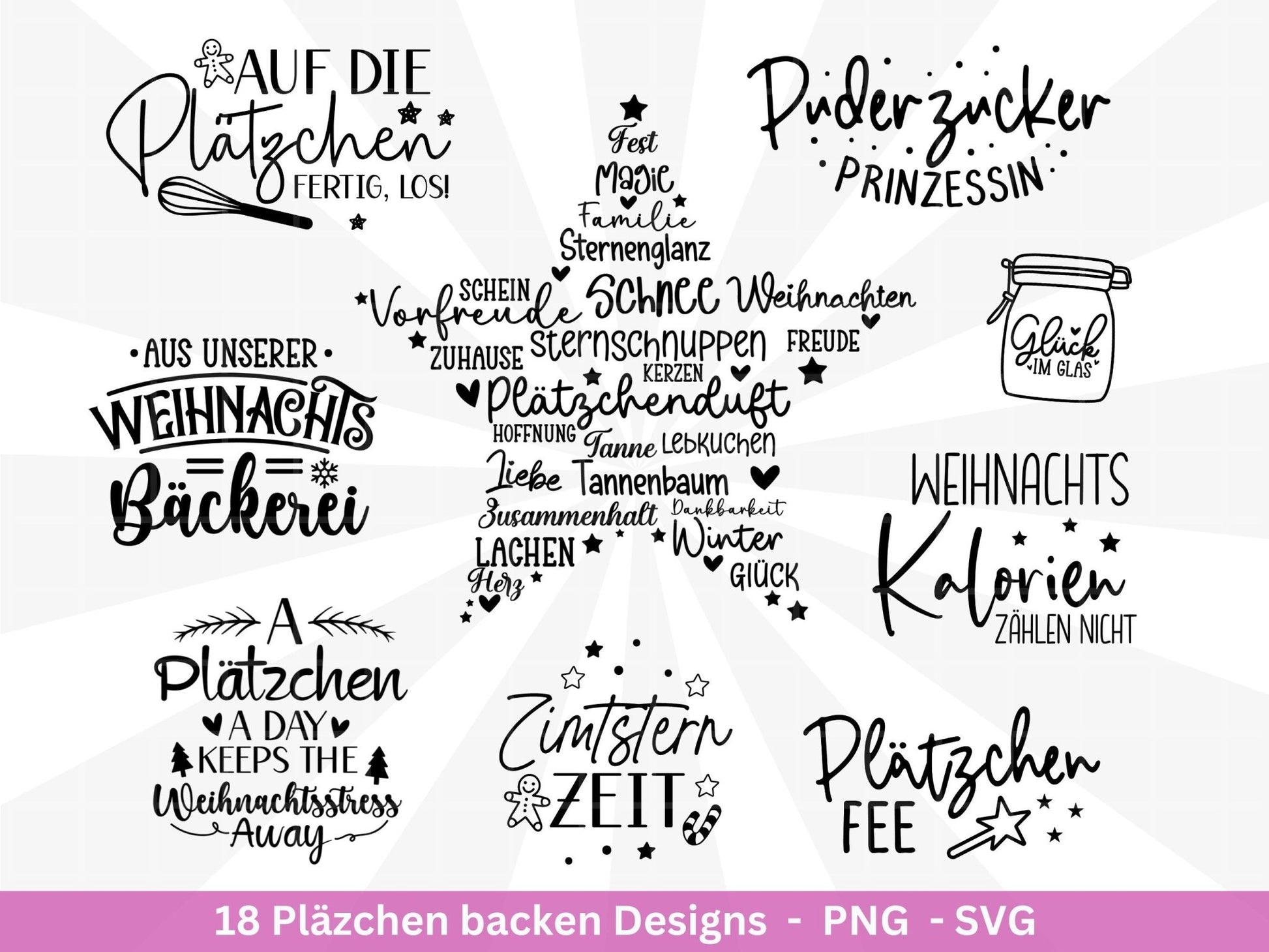 Deutsche Plotterdatei backen Weihnachten - backen svg Bundle - Plätzchen svg - Deutsche Sprüche backen - Cricut Silhouette - Bäckerei - EmidaDesign