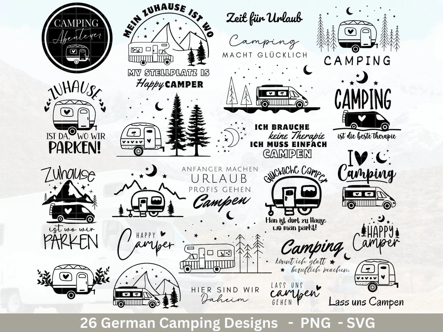 Deutsche Plotterdatei Camping Svg Wohnwagen Svg , Plotterdatei Camper, Camping Sprüche, Zuhause Svg Cricut Schneidedatei Happy Camper