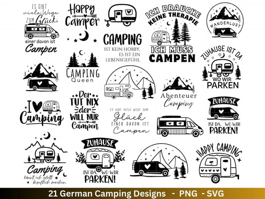 Deutsche Plotterdatei Camping Svg Wohnwagen Svg , Plotterdatei Camper, Camping Sprüche, Zuhause Svg Cricut Schneidedatei Happy Camper