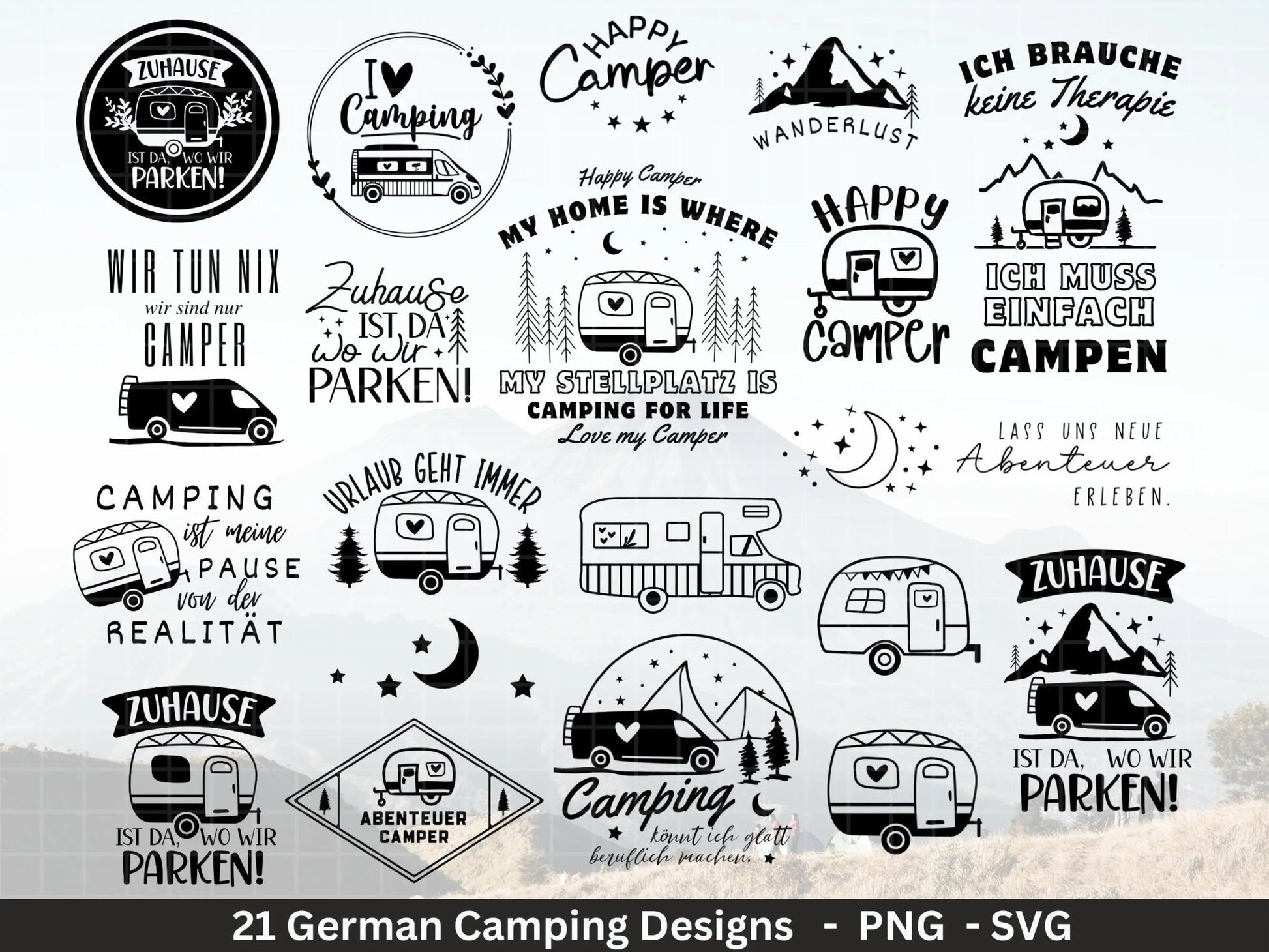 Deutsche Plotterdatei Camping Svg Wohnwagen Svg , Plotterdatei Camper, Camping Sprüche, Zuhause Svg Cricut Schneidedatei Happy Camper