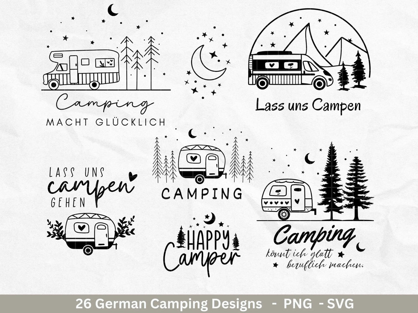 Deutsche Plotterdatei Camping Svg Wohnwagen Svg , Plotterdatei Camper, Camping Sprüche, Zuhause Svg Cricut Schneidedatei Happy Camper