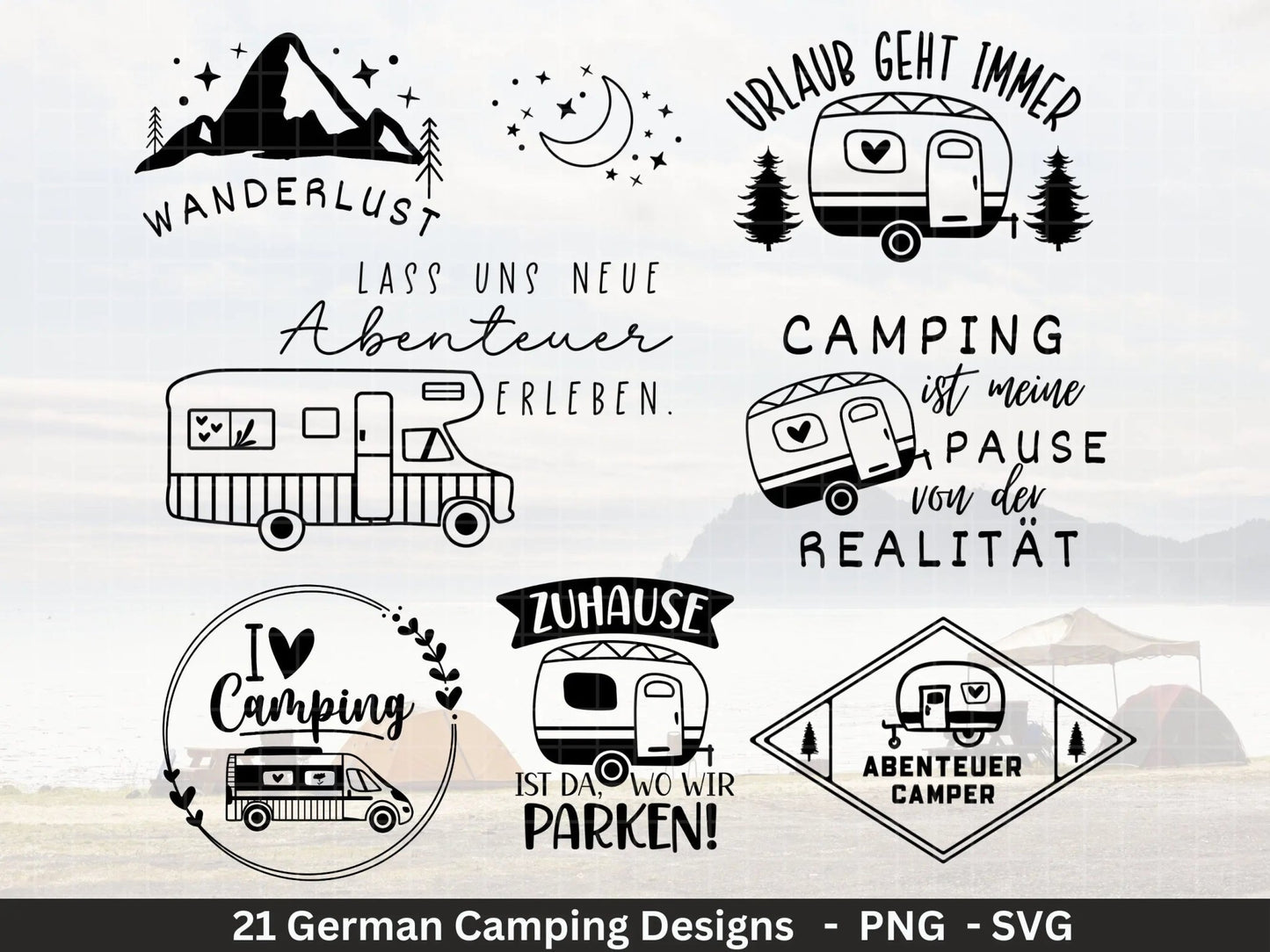 Deutsche Plotterdatei Camping Svg Wohnwagen Svg , Plotterdatei Camper, Camping Sprüche, Zuhause Svg Cricut Schneidedatei Happy Camper