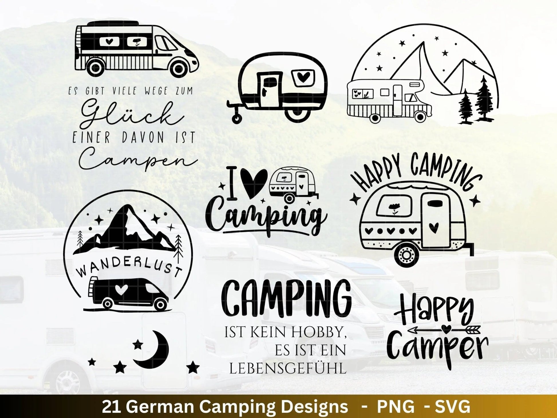 Deutsche Plotterdatei Camping Svg Wohnwagen Svg , Plotterdatei Camper, Camping Sprüche, Zuhause Svg Cricut Schneidedatei Happy Camper