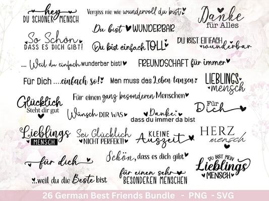 Deutsche Plotterdatei Danke- Best Friends Svg Bundle - Cricut Silhouette - Lieblingsmensch Svg - Schön das es dich gibt - Du bist Toll Svg