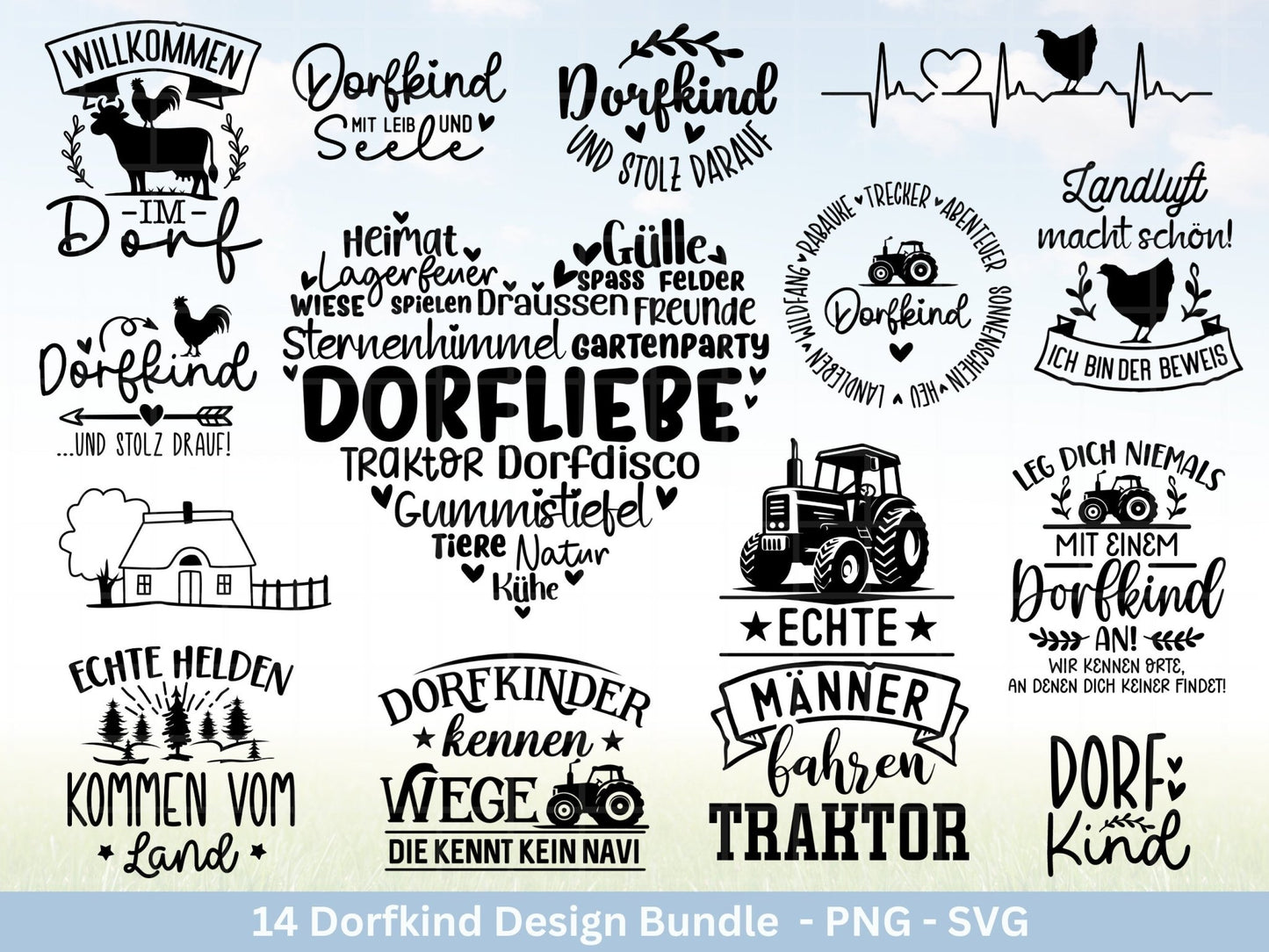 Deutsche Plotterdatei Dorf - Dorfkind und stolz drauf - Bauernhof svg - Traktor svg - Cricut Silhouette - Dorfliebe Zitate - Dorfleben svg - EmidaDesign