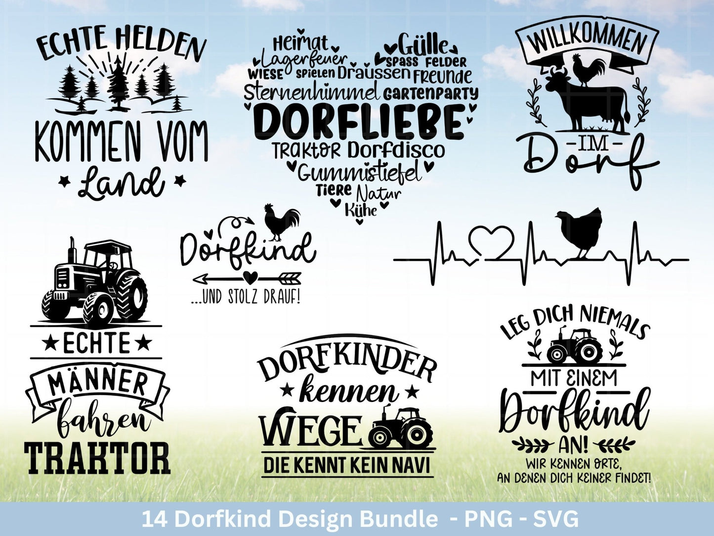 Deutsche Plotterdatei Dorf - Dorfkind und stolz drauf - Bauernhof svg - Traktor svg - Cricut Silhouette - Dorfliebe Zitate - Dorfleben svg - EmidaDesign