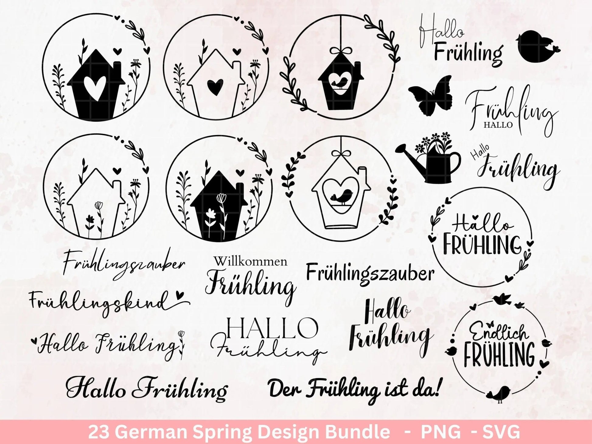 Deutsche Plotterdatei Frühling - Hallo Frühling - Cricut Silhouette Studio Plotterdatei - Ostern Svg - Ostergrüße - Frühlings Bundle