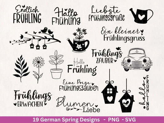 Deutsche Plotterdatei Frühling - Hallo Frühling - Cricut Silhouette Studio Plotterdatei - Ostern Svg - Ostergrüße - Frühlings Bundle