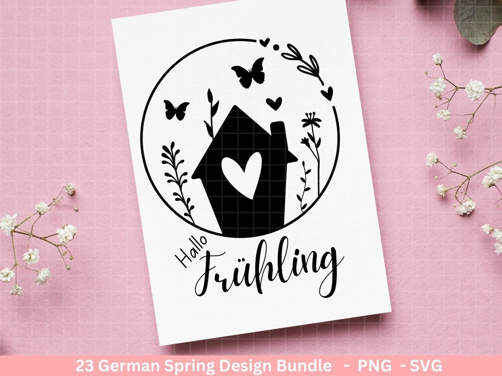 Deutsche Plotterdatei Frühling - Hallo Frühling - Cricut Silhouette Studio Plotterdatei - Ostern Svg - Ostergrüße - Frühlings Bundle