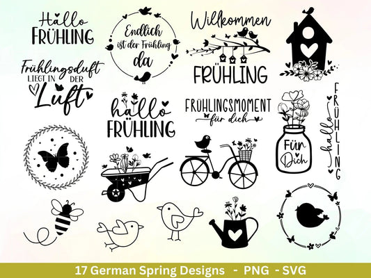 Deutsche Plotterdatei Frühling - Hallo Frühling - Cricut Silhouette Studio Plotterdatei - Ostern Svg - Ostergrüße - Frühlings Bundle