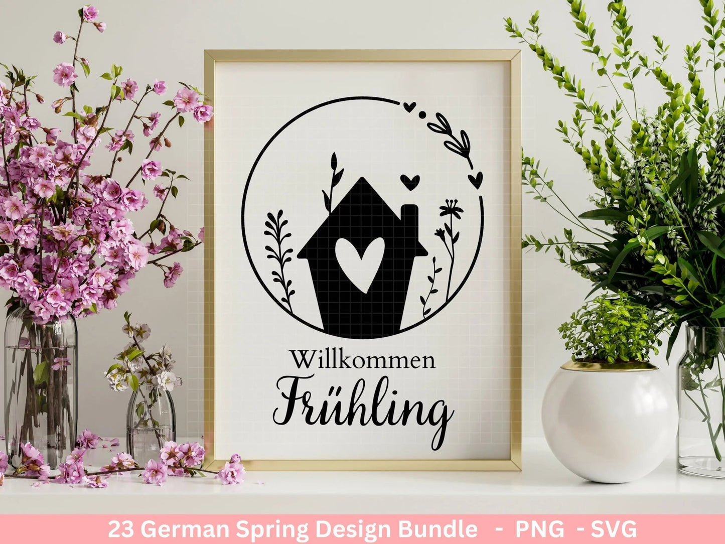 Deutsche Plotterdatei Frühling - Hallo Frühling - Cricut Silhouette Studio Plotterdatei - Ostern Svg - Ostergrüße - Frühlings Bundle