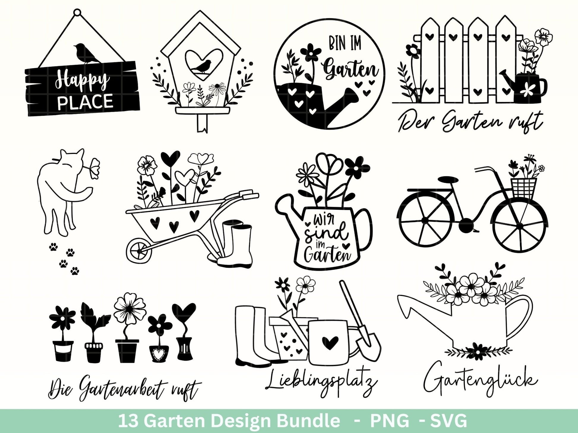 Deutsche Plotterdatei Garten - Gartendeko - Frühling svg - Cricut Silhouette - Lieblingsplatz - Schubkarre - Gartengeschenke - Gartenliebe - EmidaDesign