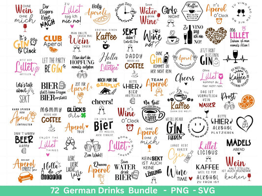 Deutsche Plotterdatei Getränke XXL Bundle - Alkohol svg - Lillet - Aperol svg - Gin - Cricut Silhouette - Kaffee svg - Deutsche Sprüche svg - EmidaDesign