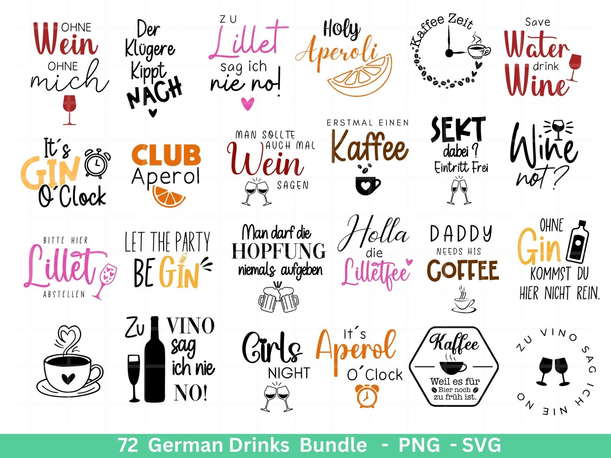 Deutsche Plotterdatei Getränke XXL Bundle - Alkohol svg - Lillet - Aperol svg - Gin - Cricut Silhouette - Kaffee svg - Deutsche Sprüche svg - EmidaDesign