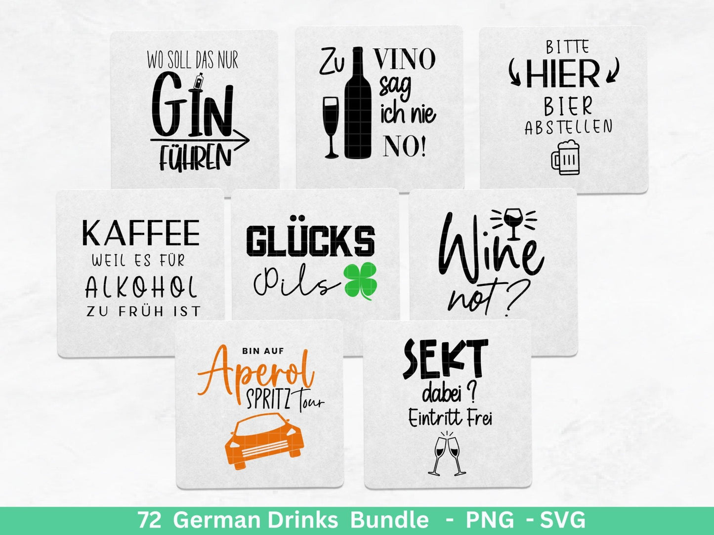 Deutsche Plotterdatei Getränke XXL Bundle - Alkohol svg - Lillet - Aperol svg - Gin - Cricut Silhouette - Kaffee svg - Deutsche Sprüche svg - EmidaDesign