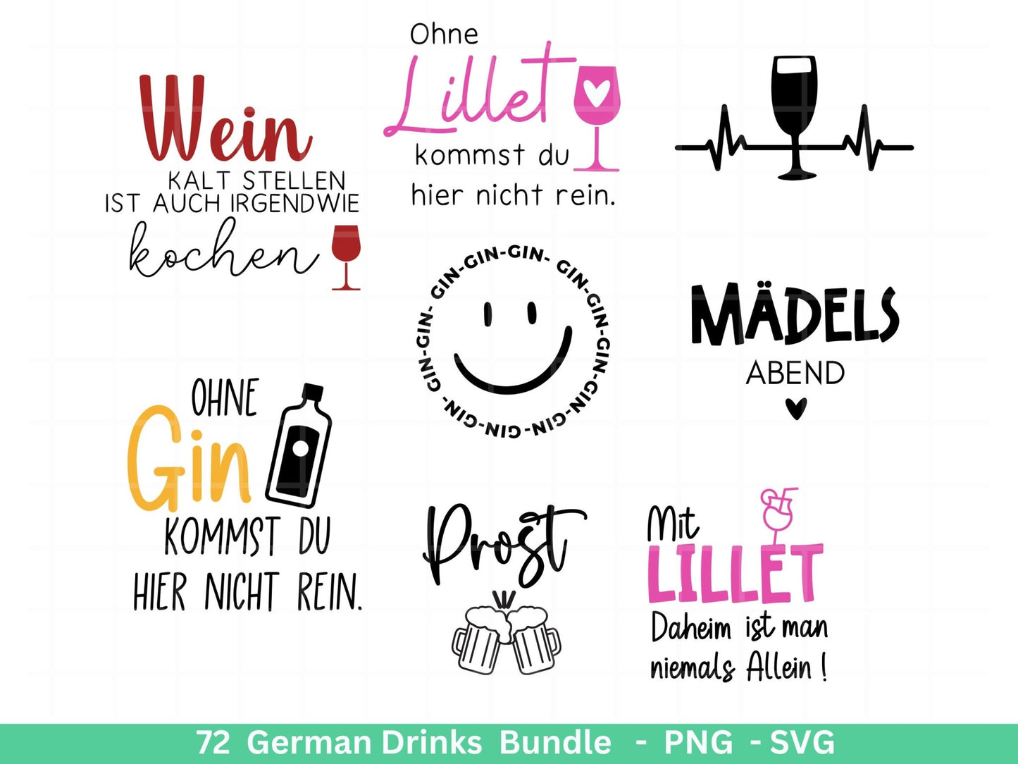 Deutsche Plotterdatei Getränke XXL Bundle - Alkohol svg - Lillet - Aperol svg - Gin - Cricut Silhouette - Kaffee svg - Deutsche Sprüche svg - EmidaDesign