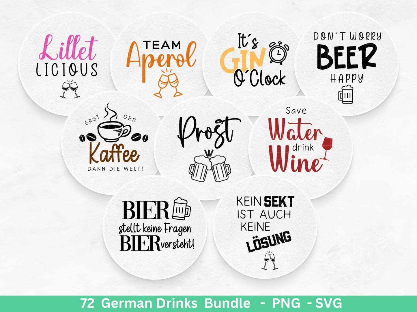 Deutsche Plotterdatei Getränke XXL Bundle - Alkohol svg - Lillet - Aperol svg - Gin - Cricut Silhouette - Kaffee svg - Deutsche Sprüche svg - EmidaDesign