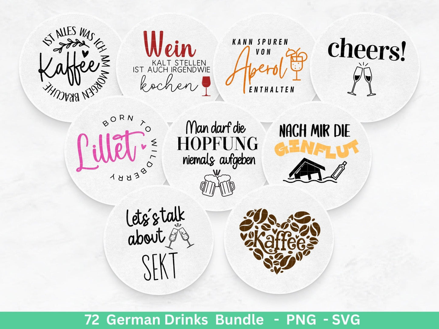 Deutsche Plotterdatei Getränke XXL Bundle - Alkohol svg - Lillet - Aperol svg - Gin - Cricut Silhouette - Kaffee svg - Deutsche Sprüche svg - EmidaDesign