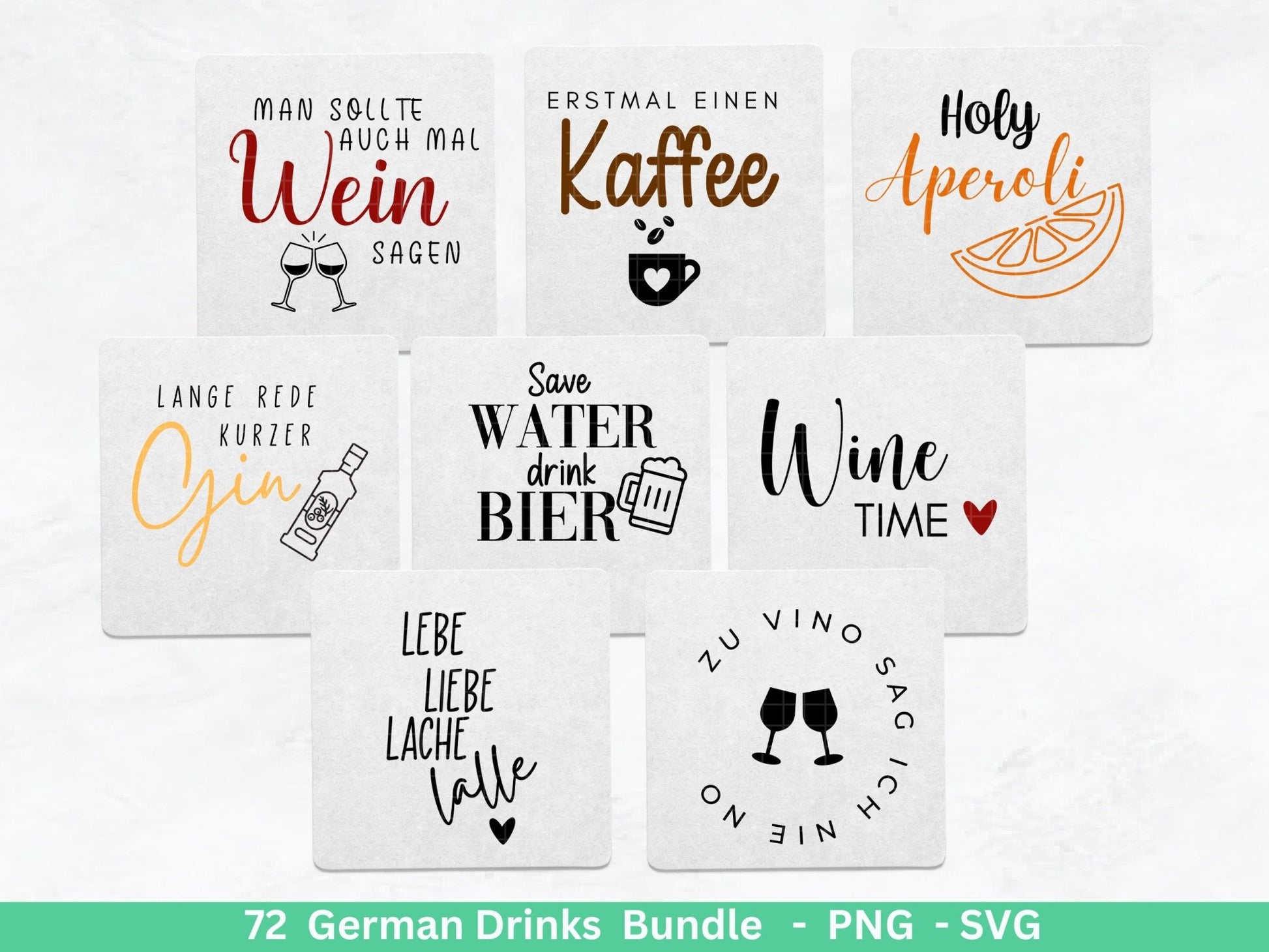 Deutsche Plotterdatei Getränke XXL Bundle - Alkohol svg - Lillet - Aperol svg - Gin - Cricut Silhouette - Kaffee svg - Deutsche Sprüche svg - EmidaDesign