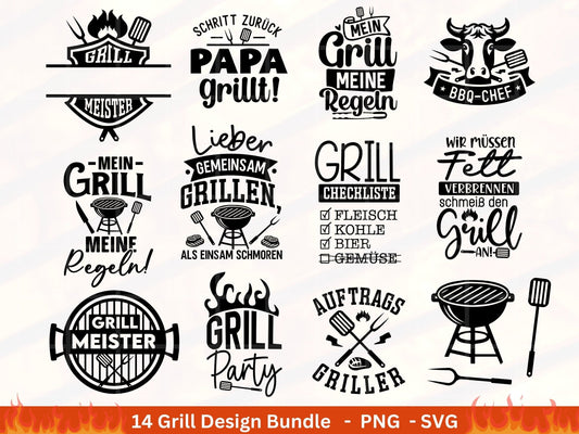 Deutsche Plotterdatei Grillen - Grillzeit Sprüche svg - Grillmeister svg - BBQ Chef - König des Grills - Silhouette Cricut - Laserdatei - EmidaDesign