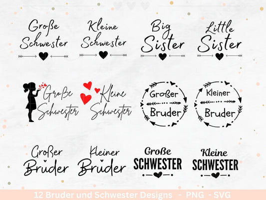 Deutsche Plotterdatei - Große Schwester - Großer Bruder svg - Kleiner Bruder svg - Baby Shower Geschenk Svg - Geschenk zur Geburt - Cricut - EmidaDesign