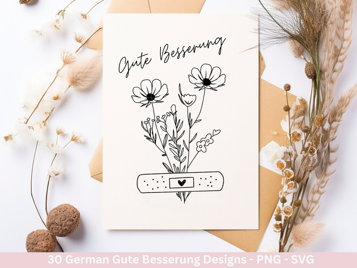 Deutsche Plotterdatei Gute Besserung - Gute Besserungspflaster - Wildblumen svg - Genesung Werde schnell gesund svg - Cricut Silhouette