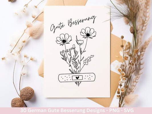 Deutsche Plotterdatei Gute Besserung - Gute Besserungspflaster - Wildblumen svg - Genesung Werde schnell gesund svg - Cricut Silhouette