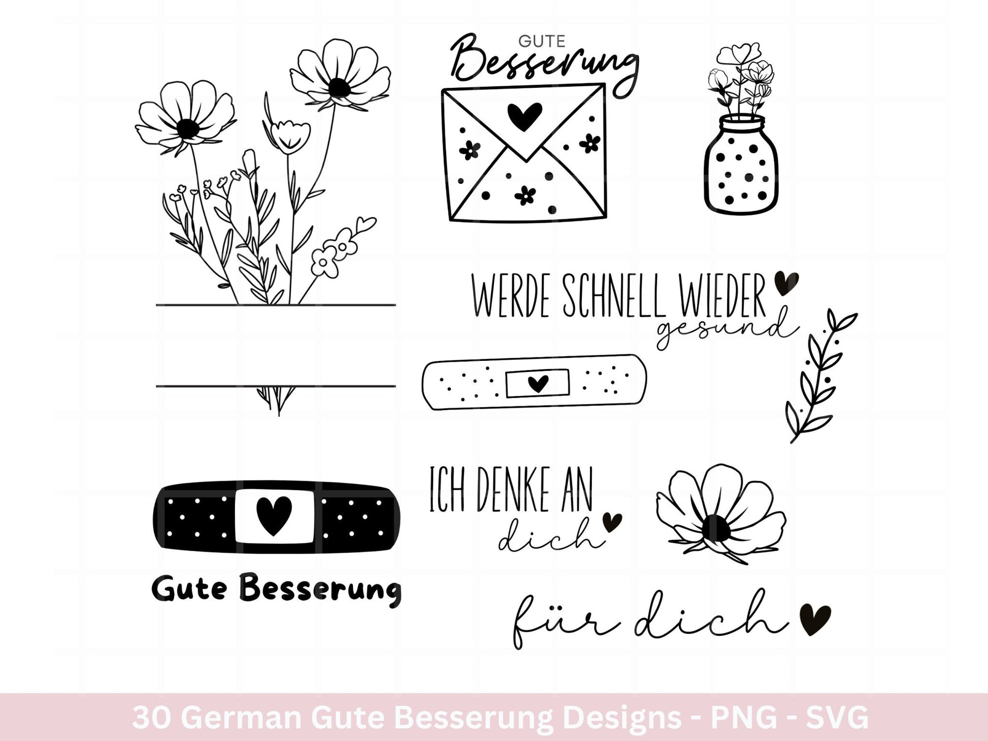 Deutsche Plotterdatei Gute Besserung - Gute Besserungspflaster - Wildblumen svg - Genesung Werde schnell gesund svg - Cricut Silhouette