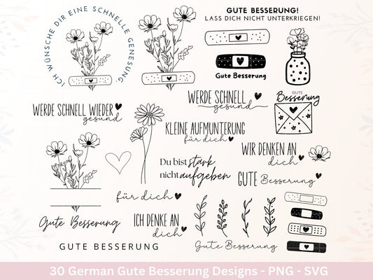 Deutsche Plotterdatei Gute Besserung - Gute Besserungspflaster - Wildblumen svg - Genesung Werde schnell gesund svg - Cricut Silhouette