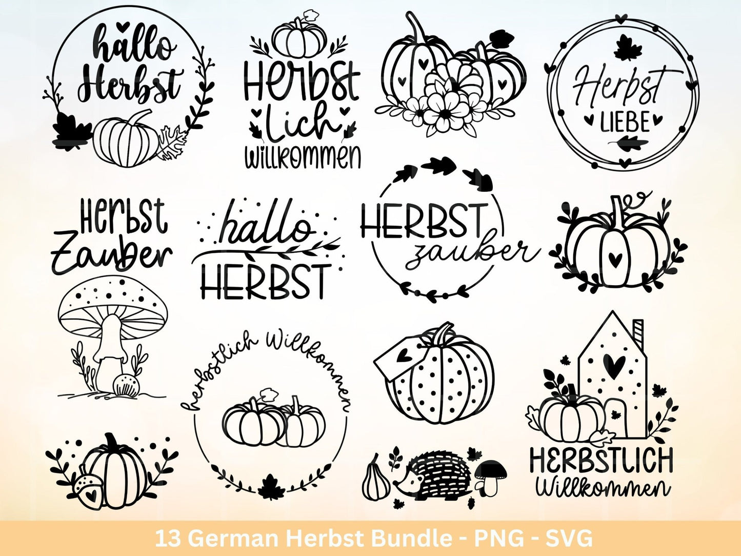 Deutsche Plotterdatei Herbst - Hallo Herbst - Cricut Silhouette Studio Plotterdatei - Herbstzauber - Herbstgrüße SVG Bundle - Kürbis Blätter - EmidaDesign