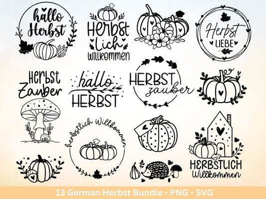 Deutsche Plotterdatei Herbst - Hallo Herbst - Cricut Silhouette Studio Plotterdatei - Herbstzauber - Herbstgrüße SVG Bundle - Kürbis Blätter - EmidaDesign