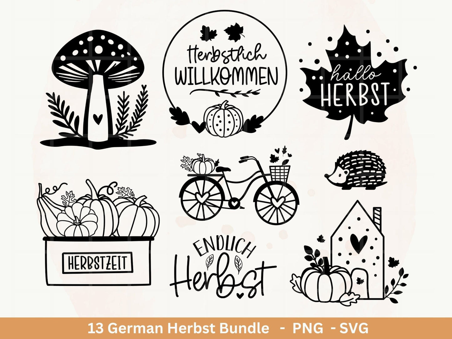 Deutsche Plotterdatei Herbst - Hallo Herbst - Cricut Silhouette Studio Plotterdatei - Herbstzauber - Herbstgrüße SVG Bundle - Kürbis Blätter - EmidaDesign