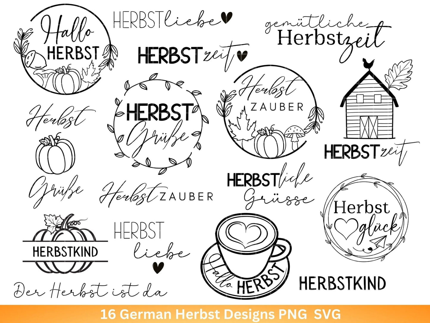 Deutsche Plotterdatei Herbst - Hallo Herbst - Cricut Silhouette Studio Plotterdatei -Herbstzauber - Herbstgrüße SVG Bundle - Kürbis Blätter