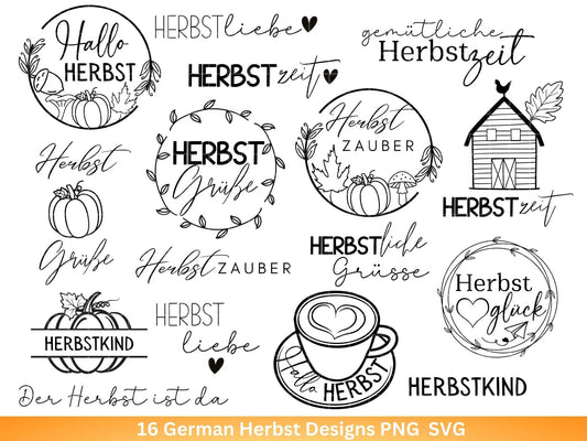 Deutsche Plotterdatei Herbst - Hallo Herbst - Cricut Silhouette Studio Plotterdatei -Herbstzauber - Herbstgrüße SVG Bundle - Kürbis Blätter