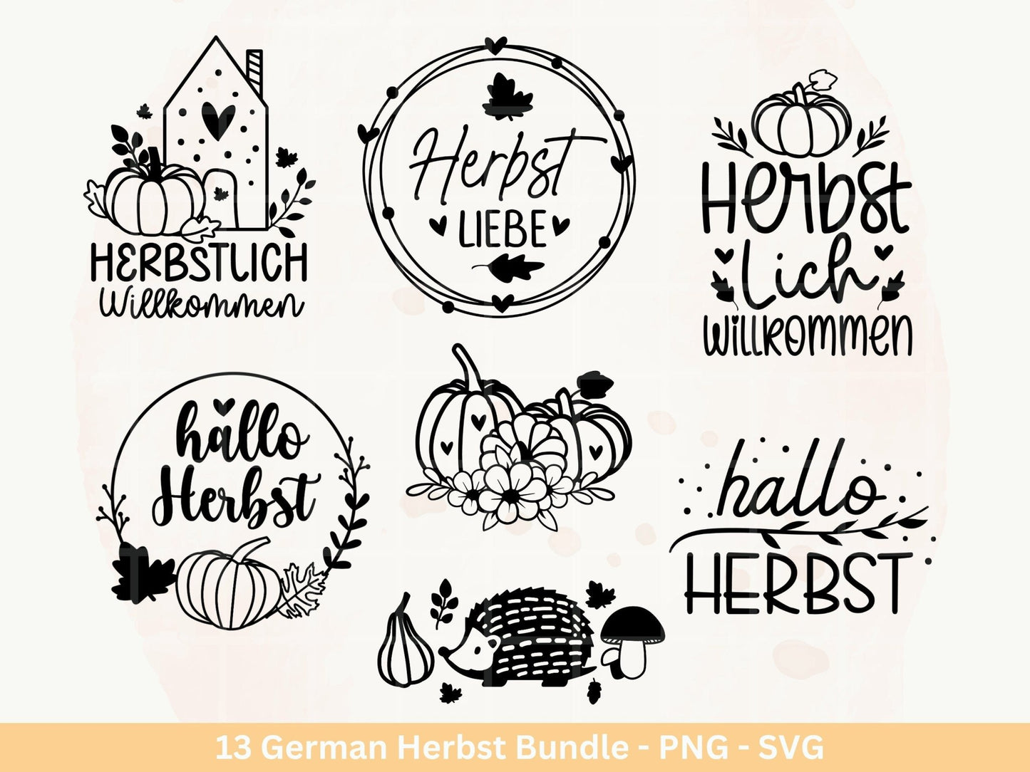 Deutsche Plotterdatei Herbst - Hallo Herbst - Cricut Silhouette Studio Plotterdatei - Herbstzauber - Herbstgrüße SVG Bundle - Kürbis Blätter - EmidaDesign