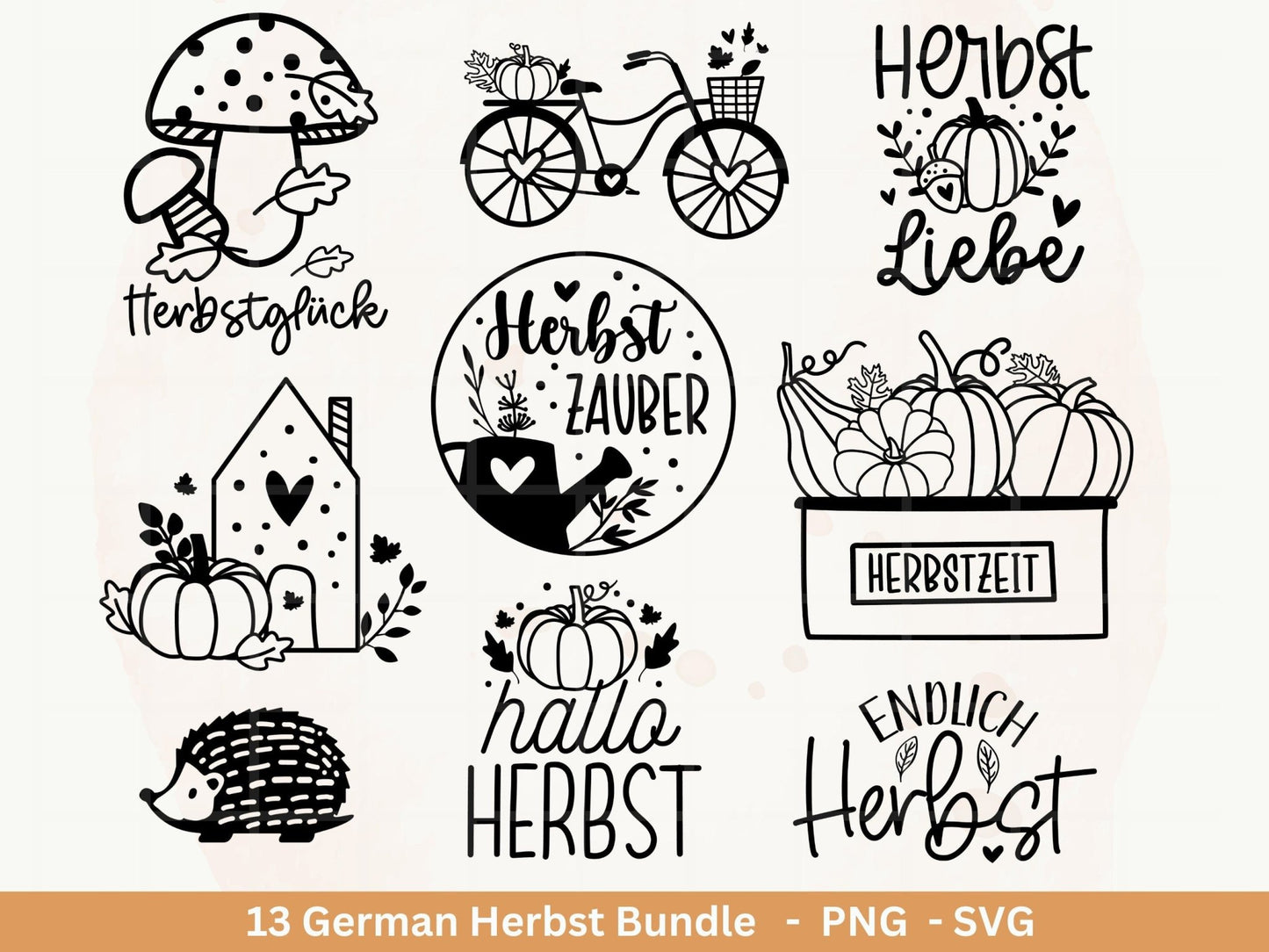 Deutsche Plotterdatei Herbst - Hallo Herbst - Cricut Silhouette Studio Plotterdatei - Herbstzauber - Herbstgrüße SVG Bundle - Kürbis Blätter - EmidaDesign