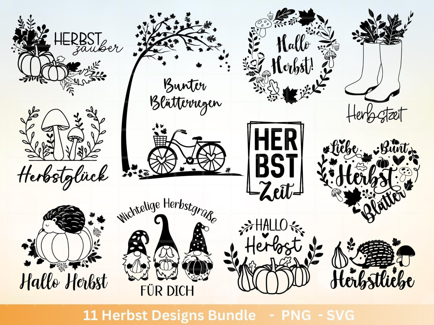 Deutsche Plotterdatei Herbst - Hallo Herbst - Cricut svg - Herbstzauber - Herbstgrüße SVG Bundle - Kürbis Blätter - Laserdatei Herbst - Igel - EmidaDesign