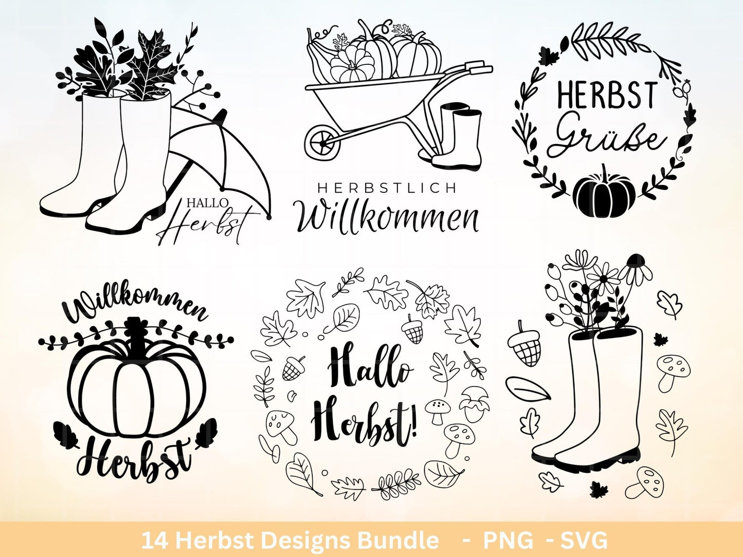 Deutsche Plotterdatei Herbst - Hallo Herbst - Cricut svg - Herbstzauber - Herbstgrüße SVG Bundle - Kürbis Blätter - Laserdatei Herbst Igel - EmidaDesign