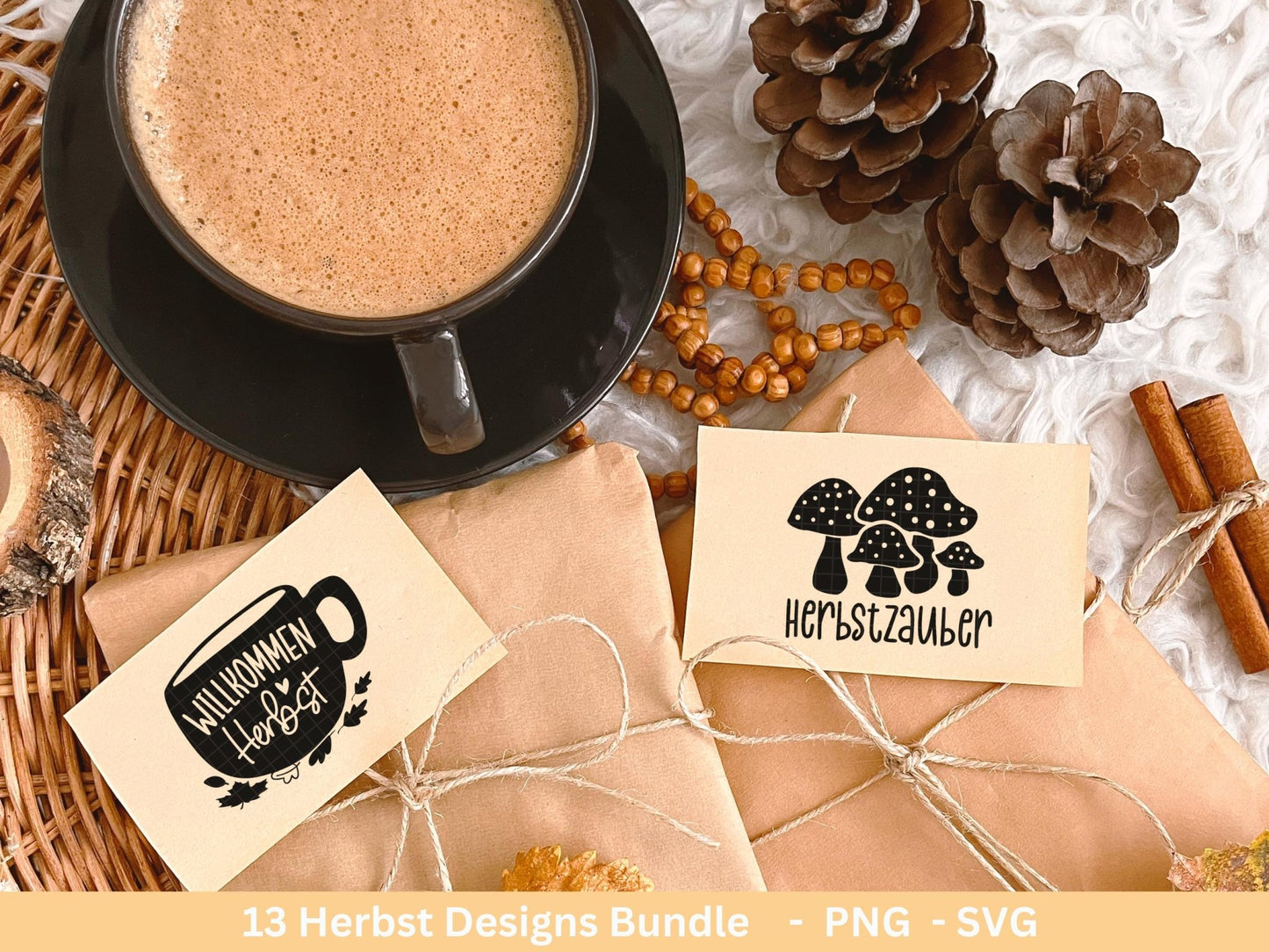 Deutsche Plotterdatei Herbst - Hallo Herbst - Cricut svg - Herbstzauber - Herbstgrüße SVG Bundle - Kürbis Blätter - Laserdatei Herbst Pilze - EmidaDesign