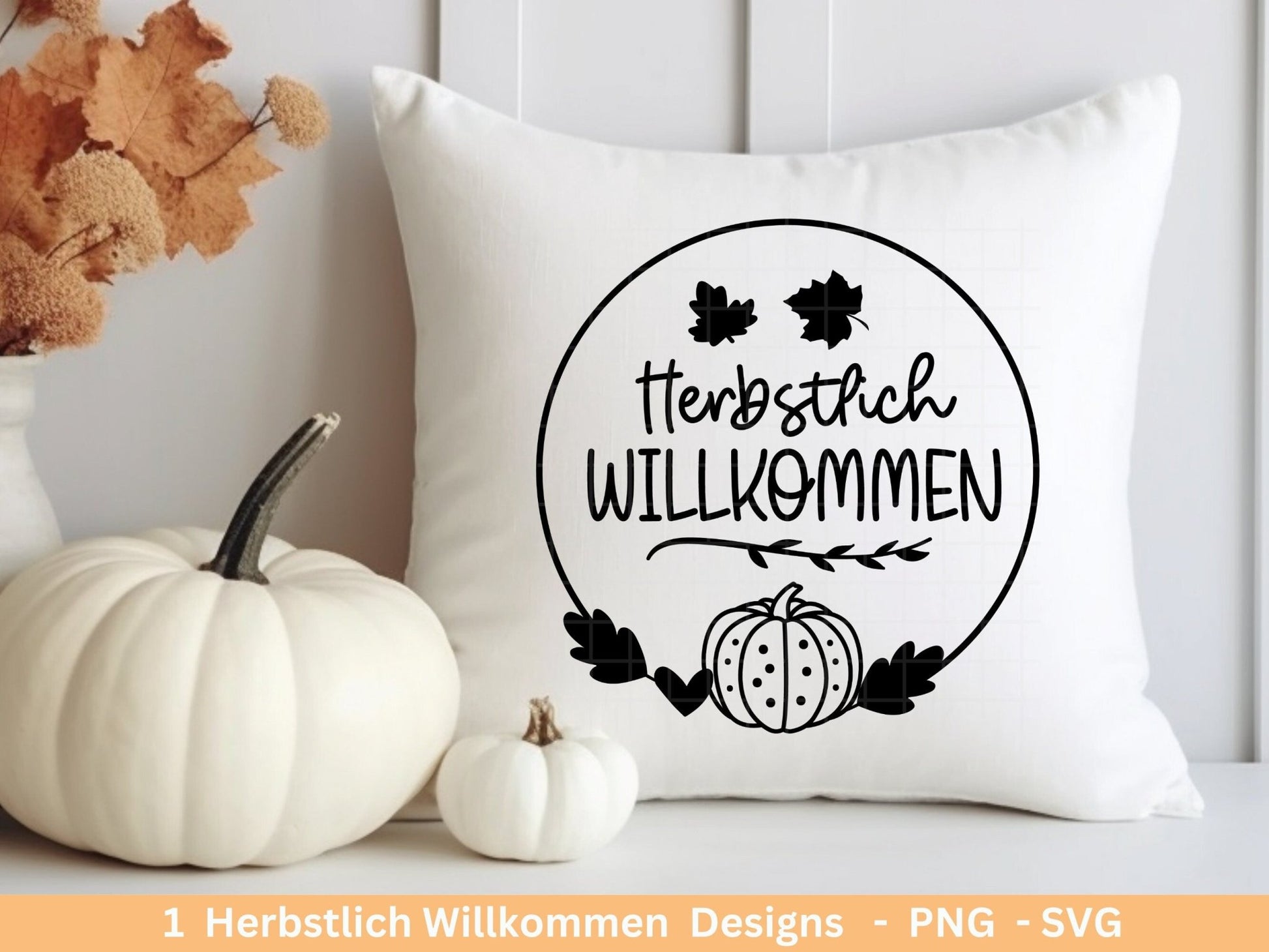 Deutsche Plotterdatei Herbst - Herbstlich Willkommen - Cricut Silhouette Studio Plotterdatei -Herbstzauber - Herbstgrüße - Kürbis Blätter - EmidaDesign