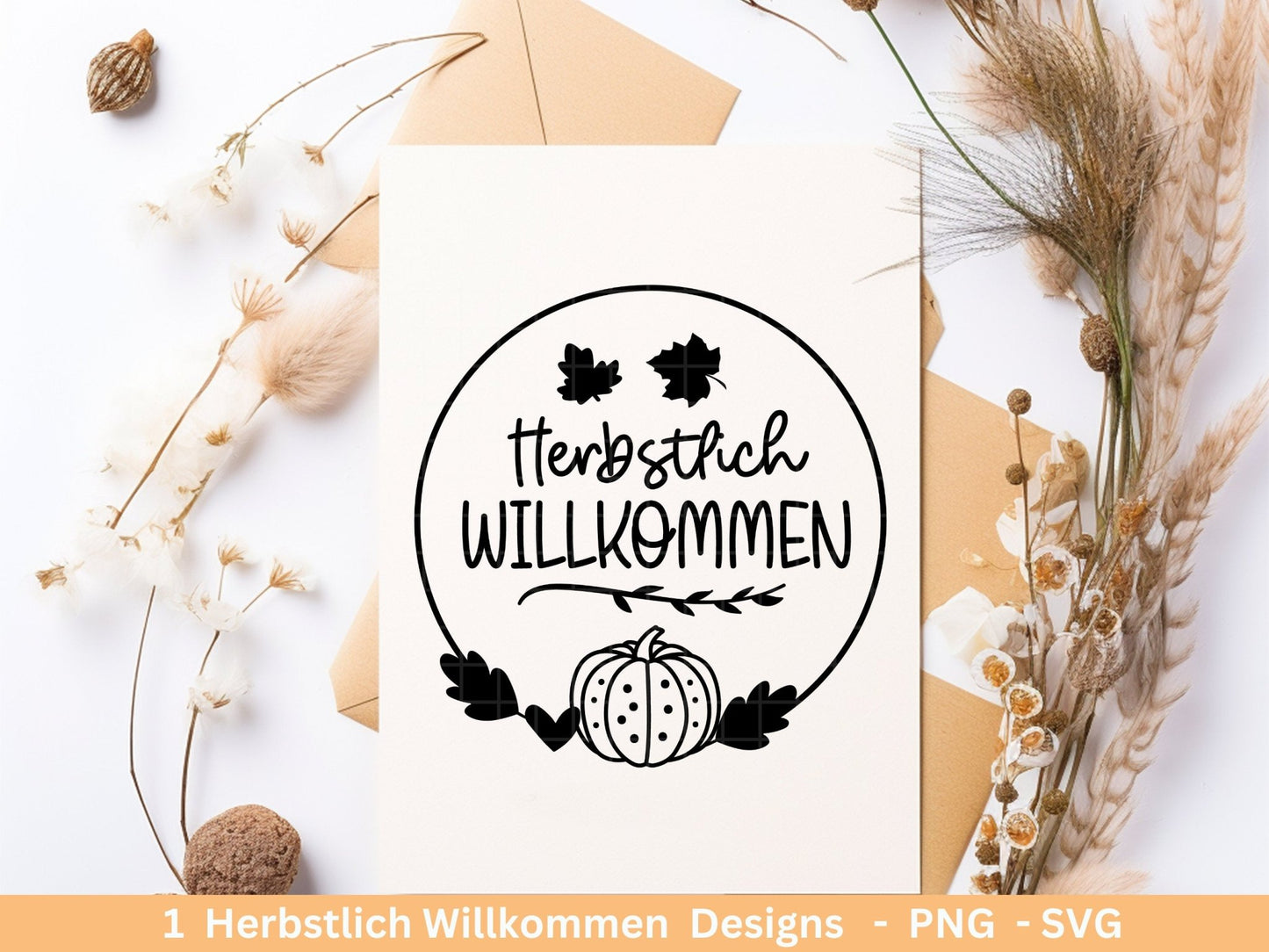 Deutsche Plotterdatei Herbst - Herbstlich Willkommen - Cricut Silhouette Studio Plotterdatei -Herbstzauber - Herbstgrüße - Kürbis Blätter - EmidaDesign