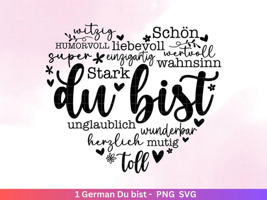 Deutsche Plotterdatei Herz Du bist - Plotterdatei Muttertag svg - Herz svg - Deutsche Sprüche svg - Plotterdatei Geburtstag - Cricut Datei